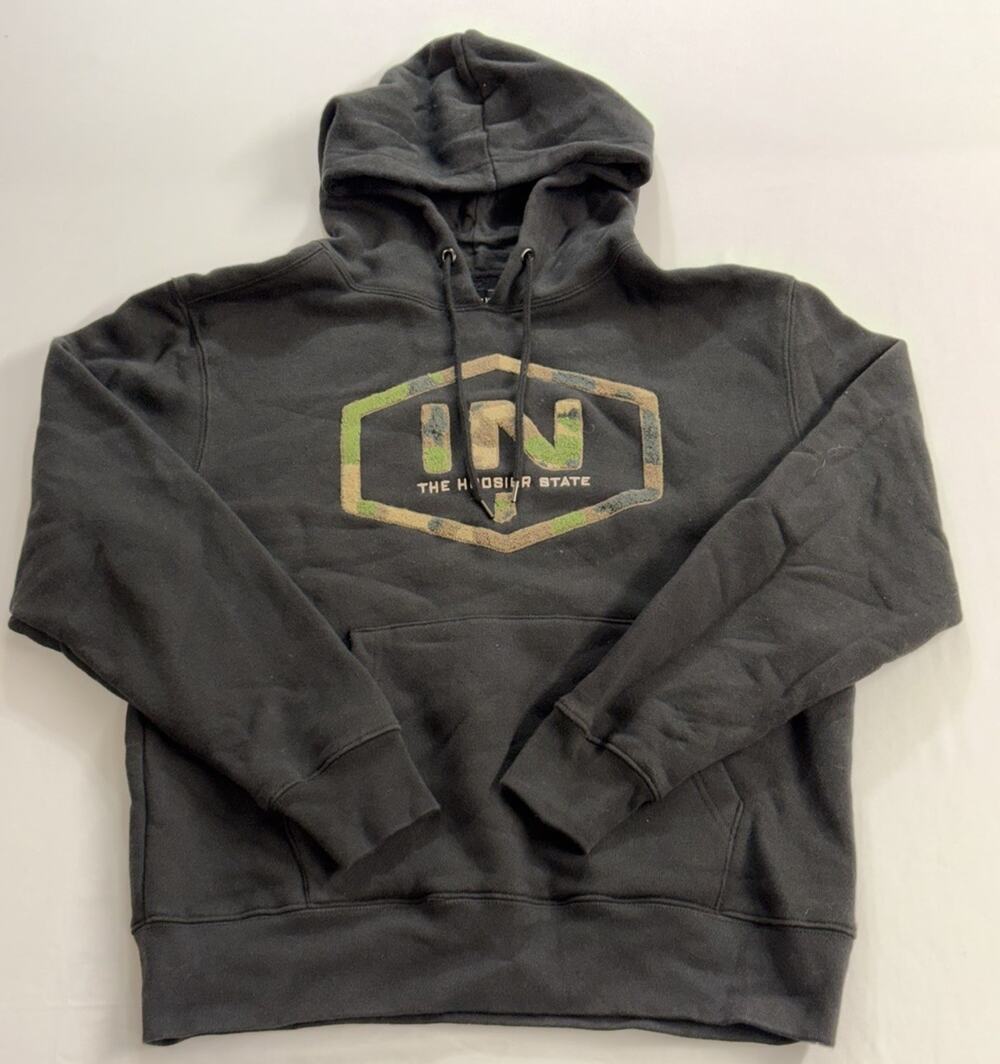 State of Mine "The Hoosier State" Men’s Black Camo Graphic Hoodie Size M